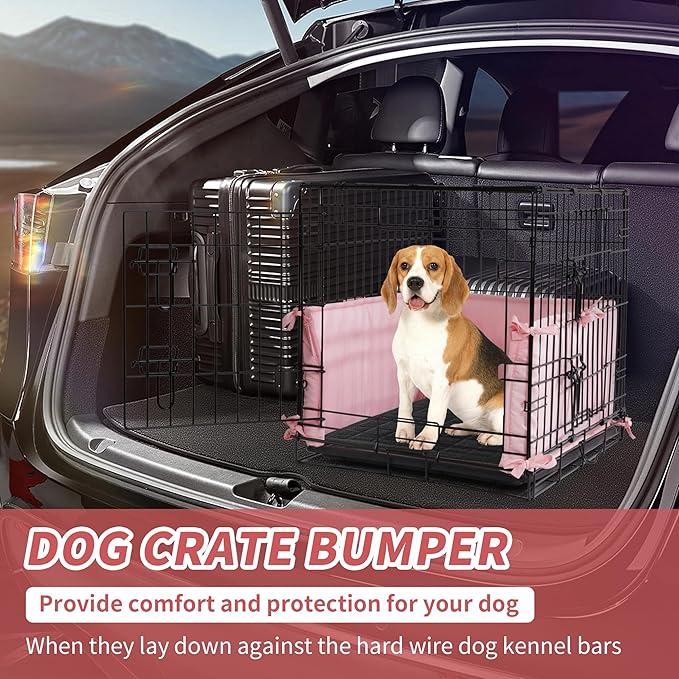 Hombys Dog Crate Bumper with Ties - Soft Crate Accessory -Kennel Cover - Training Pads for Front Door Crates, 24"x18", Pink