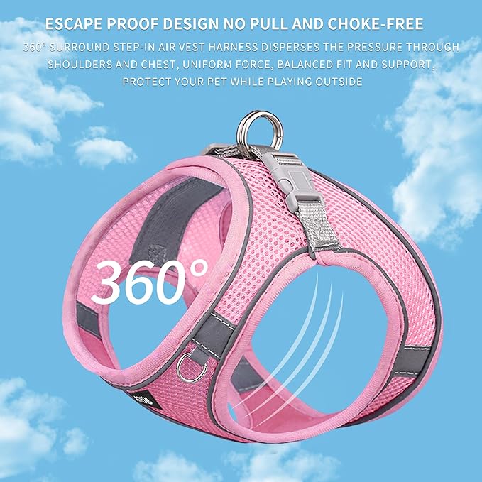AIITLE Easy Walk Dog Harness and Leash Set - Pet Supply No Pull, Step in Adjustable Dog Harness with Padded Vest for Spring, Dog Harness No Choke Over, Easy to Put on Medium Dogs Pure Pink L