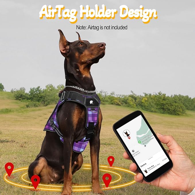 Tactical Dog Harness - HEYCAHVA Service Dog Vest Full Metal Buckles Dog Vest for Medium Large Dog Reflective No Pull Dog Harnesses Vest with Leather Handle, Hook & Loop for Hiking Training (Purple, M)