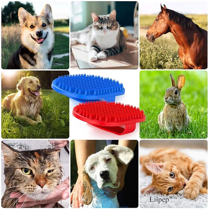 Dog Bath Brush, Rubber Pet Shampoo Brush with Silicone Bristles for Massaging Grooming, Removing Short Haired Dogs Cats Shedding, Tangles and Dead Undercoat 2pcs