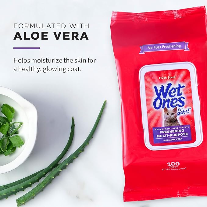 Wet Ones for Pets Freshening Multipurpose Wipes for Cats With Aloe Vera |Easy to Use Cat Cleaning Wipes, Freshening Cat Grooming Wipes for Pet Grooming in Fresh Scent|100 ct Pouch Cat Wipes|12-Pack