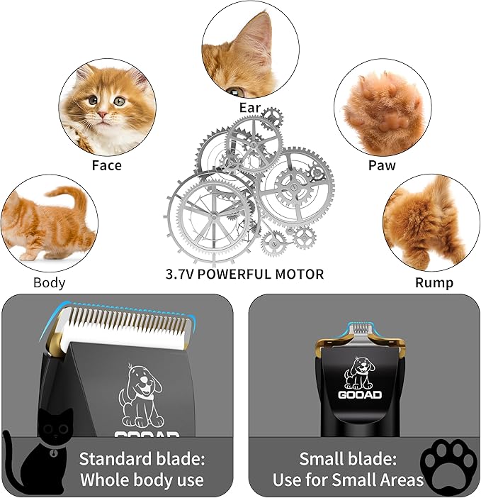 Cat Clippers for Matted Hair, Cat Grooming Kit, Cordless Cat Shaver for Long Hair, Low Noise Paw Trimmer, Cat Hair Trimmer for Grooming,Quiet Pet Hair Clippers Tools for Cats Dogs (Black)