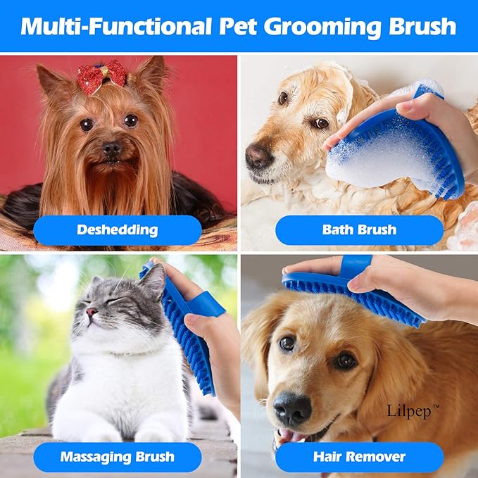 Dog Bath Brush, Rubber Pet Shampoo Brush with Silicone Bristles for Massaging Grooming, Removing Short Haired Dogs Cats Shedding, Tangles and Dead Undercoat 2pcs