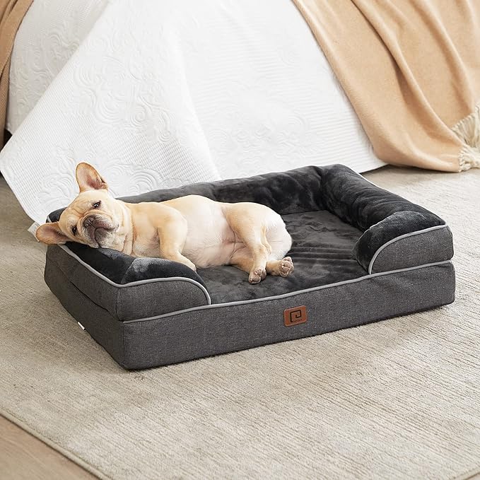 EHEYCIGA Orthopedic Dog Bed for Medium Dogs, Waterproof Memory Foam Medium Dog Beds with Sides, Non-Slip Bottom and Egg-Crate Foam Medium Dog Couch Bed with Washable Removable Cover, Dark Grey