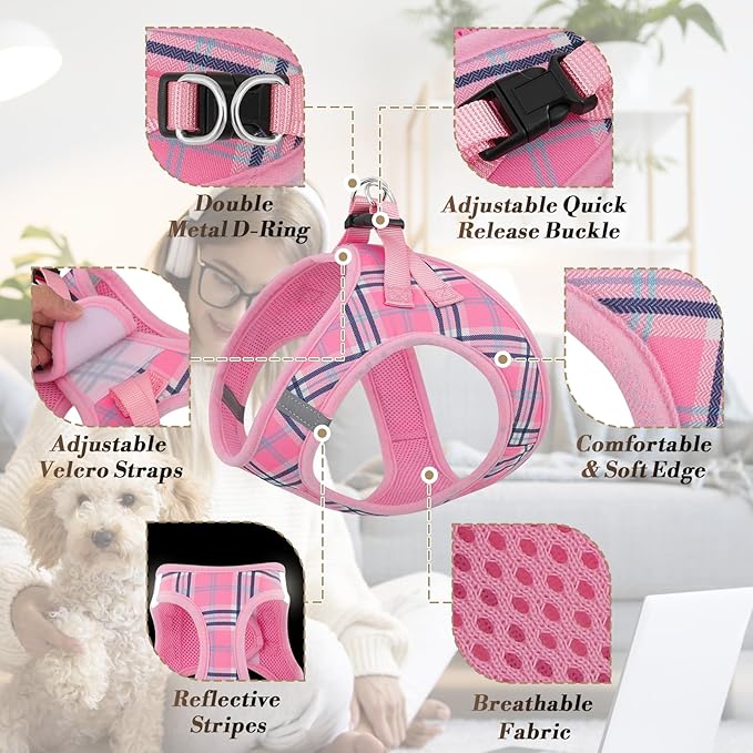 Athena Collection Step-in Dog Harness with 5 ft Leash, Medium Dog Harness Leash Set Large No Pull Dog Vest Harness with Reflective Strips Adjustable Velcro, Easy Walk Puppy Harness, Pink