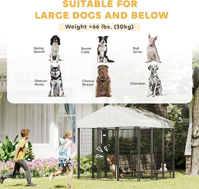 PawHut Outdoor Dog Kennel with Roof, 6' x 6' x 6' Heavy Duty Welded Wire Dog Playpen Enclosure with Escape-Proof Lock, UV-Resistant & Waterproof Cover, for Large Dogs, Silver