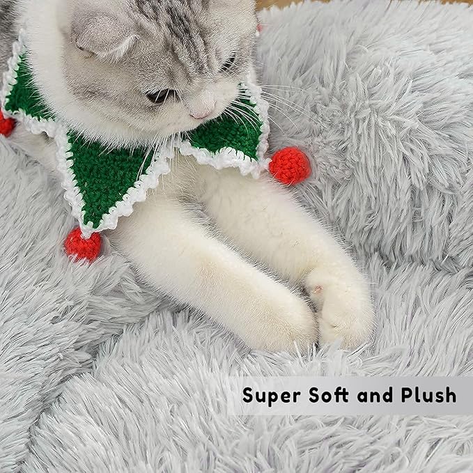 【2021 Upgraded】 Western Home Round Dog Bed for Small Dogs, Calming Donut Cuddler Pet Bed,Fluffy Plush Faux Fur Cat Bed(24", Grey)