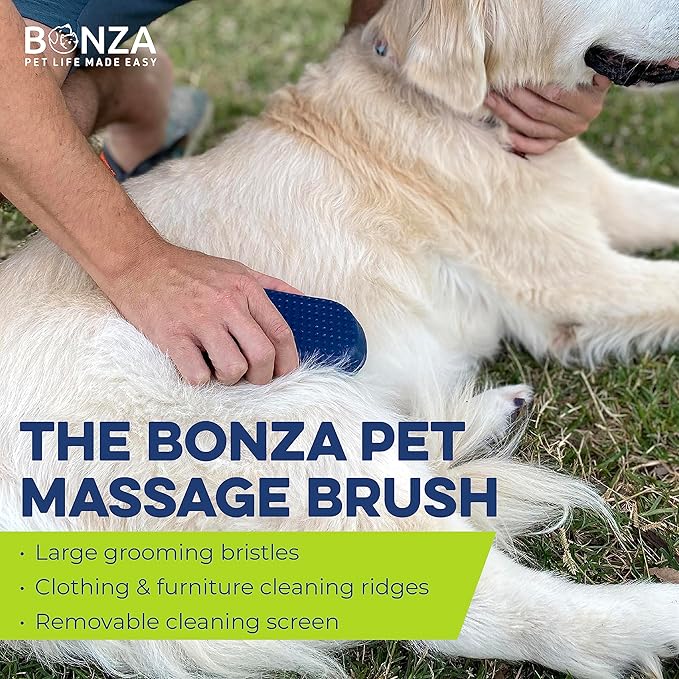 Bonza Dog and Cat Massage Brush - Dog Bath Brush with Removable Screen - Soft Silicone Dog Massage Brush - Dog Grooming Brush - For Pets Gentle Grooming - Short and Long Haired Pet Washing Brush