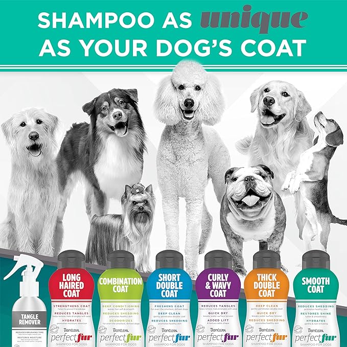 TropiClean Perfect Fur Deshedding Dog Shampoo for Breeds with Smooth Coats like Boxers, Bulldogs, Pointers, and Greyhounds, Natural Moisturizing Shampoo for Dry Flaky Skin, Puppy Safe, 16oz.