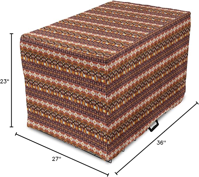 Lunarable Aztec Dog Crate Cover, Ornate Rich Motifs in Autumn Colors Geometric and Floral Design Old Tribal, Easy to Use Pet Kennel Cover for Medium Large Dogs, 36 Inch, Orange Yellow Blue