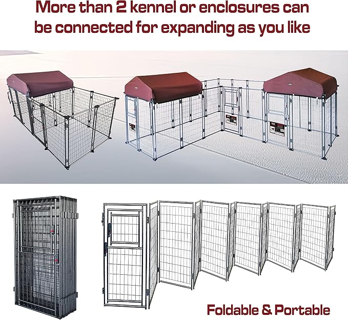 8'*4'*5' Dog Kennel Outdoor with Roof Cover for Large Dogs Heavy Duty Dog Fence Welded Wire Catio Retriever Dog Playpen