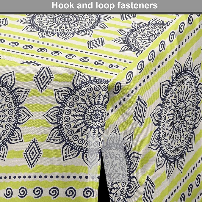 Lunarable Bohemian Mandala Dog Crate Cover, Floral Sun Motif on Brush Drawn Stripes with Dots, Easy to Use Pet Kennel Cover for Small Dogs Puppies Kittens, 18 Inch, Night Blue Yellow