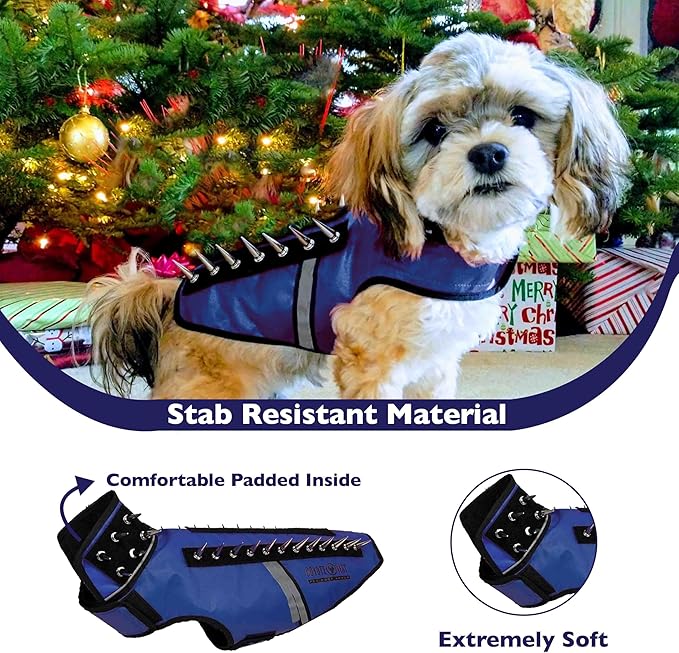 CoyoteVest SpikeVest Dog Harness Vest for Small Dogs, Reflective Dog Vest with Spikes to Shield Your pet from Coyotes, Raptor and Animal Attacks, Anti Hawk Vest, Made in USA (M-Royal Blue)