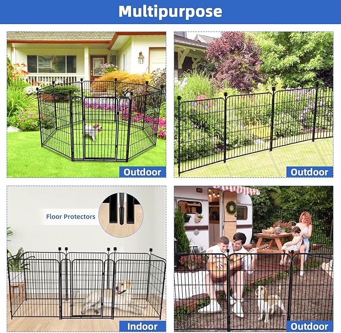 ADAVIN 48 in(H) Garden Fence Panels, 8 Panels Total 17.7 Ft(L), Heavy Duty Iron Metal Animal Barrier Fence, Fencing for Garden Beds, Camping Fence, No Dig Garden Border Fencing for Yard(No Gate)