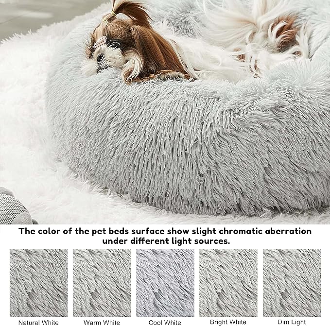 【2021 Upgraded】 Western Home Round Dog Bed for Small Dogs, Calming Donut Cuddler Pet Bed,Fluffy Plush Faux Fur Cat Bed(24", Grey)