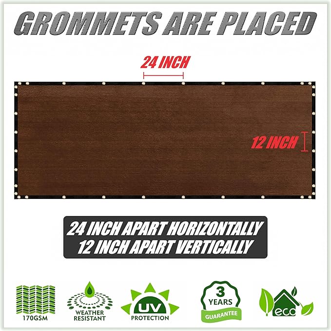 ColourTree 8' x 18' Brown Custom Size Shade Cloth with Grommets - 90% Sunblock, Durable Mesh Fabric Tarp for Dog Kennel Cover, Fence Privacy Screen, Greenhouse, Chicken Coop & Pet Playpen