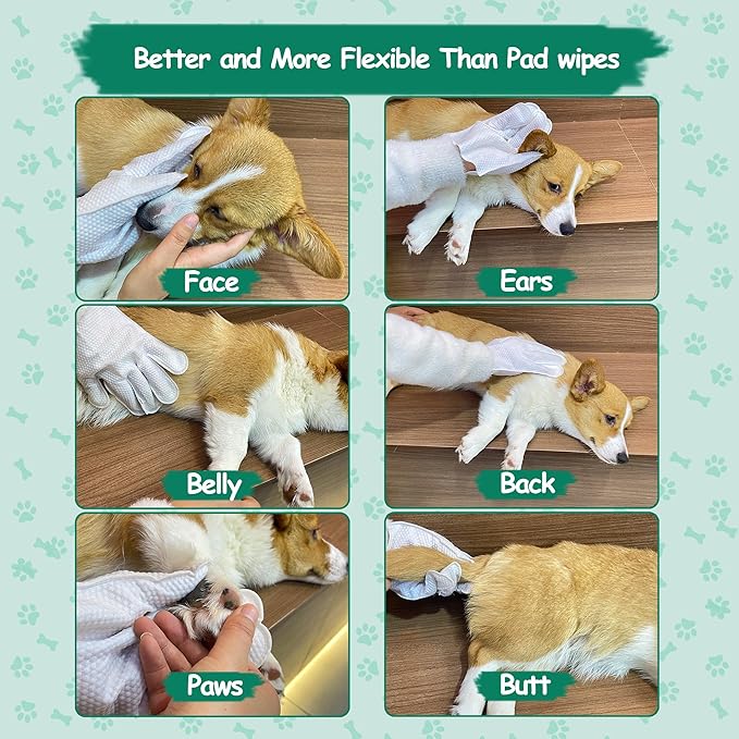 40PCS Pet Cleaning and Deodorizing Grooming Glove Wipes for Dogs and Cats, Extra Thick Nourish Fur No-Rinse Grooming Wipes for Daily Care and Travel, Hypoallergenic