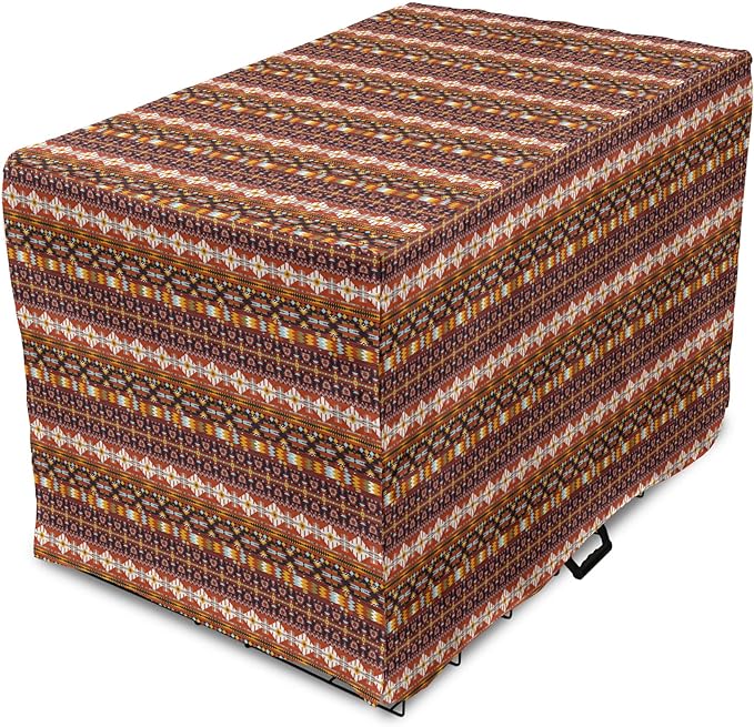 Lunarable Aztec Dog Crate Cover, Ornate Rich Motifs in Autumn Colors Geometric and Floral Design Old Tribal, Easy to Use Pet Kennel Cover for Medium Large Dogs, 36 Inch, Orange Yellow Blue