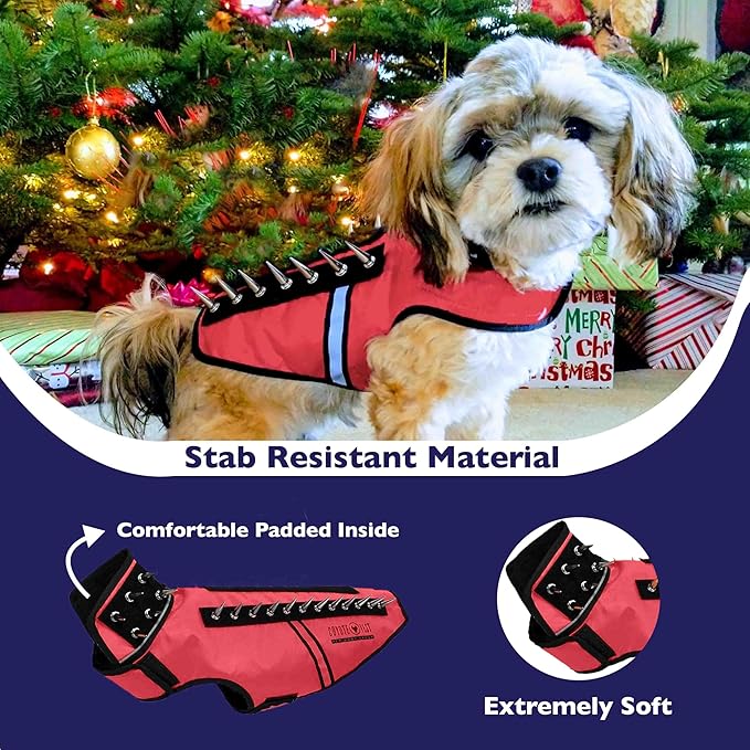 CoyoteVest SpikeVest Dog Harness Vest for Small Dogs, Reflective Dog Vest with Spikes to Shield Your pet from Coyotes, Raptor and Animal Attacks, Anti Hawk Vest, Made in USA (S-Red)