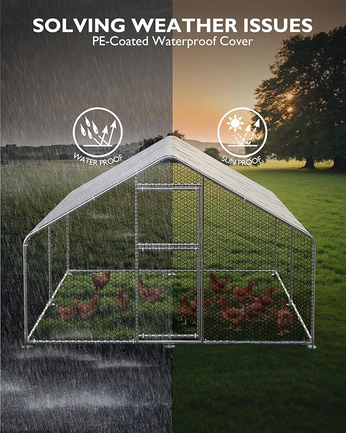 Large Outdoor Dog Kennel, Big Outside Dog House, Heavy Duty Dog Run Enclosure Playpen Coop Fence with Waterproof and Anti-UV Cover Roof, 13.1 x 9.8 x 6.4 Ft