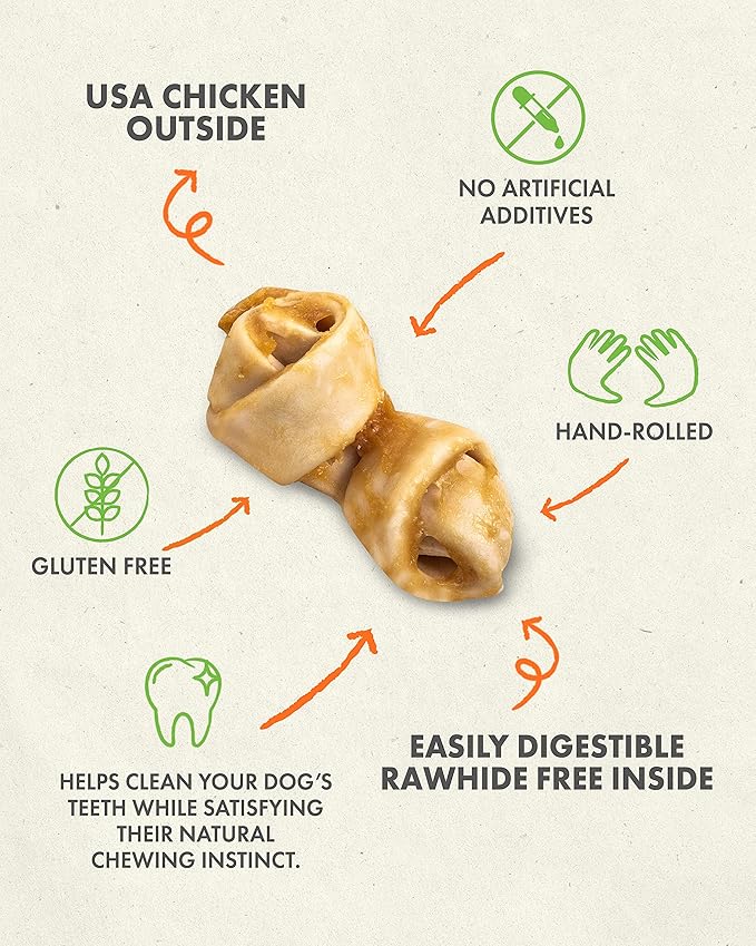 Canine Naturals Chicken Recipe Chew - Rawhide Free Dog Treats - Made from USA Raised Chicken - All-Natural and Easily Digestible - 12 Pack of Mini Knots for Dogs 5-20lb