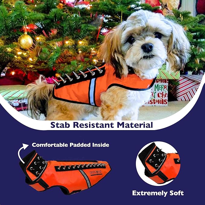 CoyoteVest SpikeVest Dog Harness Vest for Small Dogs, Reflective Dog Vest with Spikes to Shield Your pet from Coyotes, Raptor and Animal Attacks, Anti Hawk Vest, Made in USA (S-Fluorescent Orange)