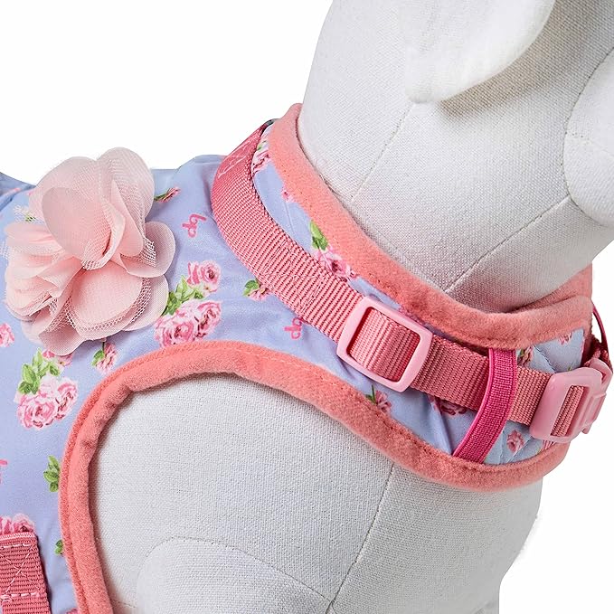 Blueberry Pet Soft & Comfy Spring Scent Inspired Floral No Pull Mesh Puppy Dog Costume Harness Dress, Pastel Blue, Chest Girth 14"-16", X-Small, Adjustable Harnesses for Dogs