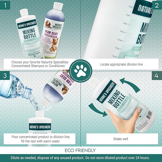 Nature's Specialties Mixing Bottle for Concentrated Dog Shampoo, Natural Choice for Professional Pet Groomers, Easy to Read Measurements, Made in USA, 32oz