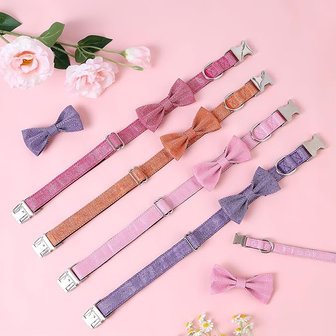 Dog Collar with Bow for Small Medium Large Dogs, Cute Bling Dog Bow Tie Collar with Metal Buckle, Soft & Durable for Puppy Dogs Walking (Dark Pink, XS)