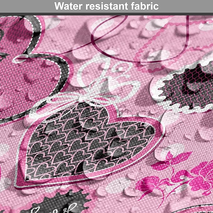 Lunarable Hearts Dog Crate Cover, Sewing Themed Love with Polka Dots Valentine's Day Inspired Image, Easy to Use Pet Kennel Cover for Small Dogs Puppies Kittens, 22 Inch, Pink Black White