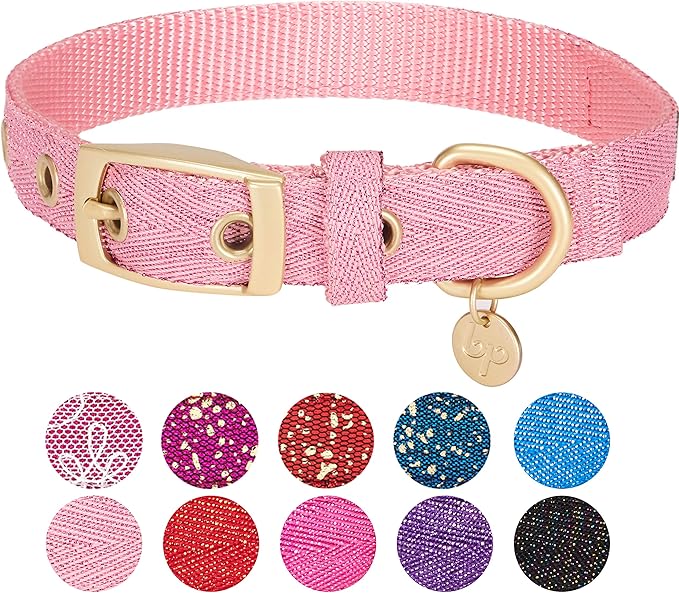 Blueberry Pet 6 Colors The Most Coveted Designer Mixed Metallic Thread Adjustable Dog Collar in Dazzling Tinsel Pink with Metal Buckle, Neck 7.5-10", for Small Breed