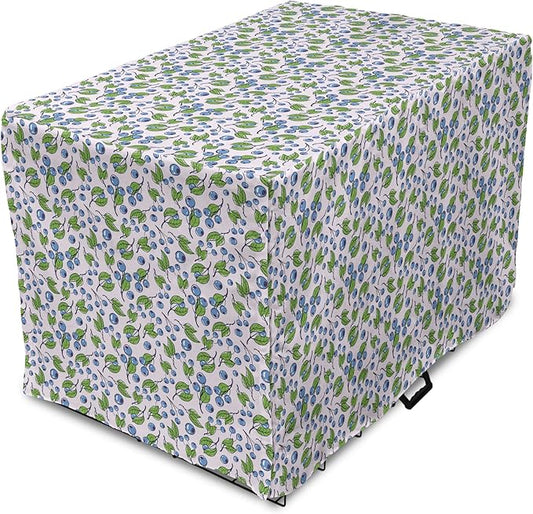 Lunarable Berries Dog Crate Cover, Cartoon Style Layout of Blueberries and Leaves Blooming on Branches, Easy to Use Pet Kennel Cover for Small Dogs Puppies Kittens, 22 Inch, Pale Mauve Green