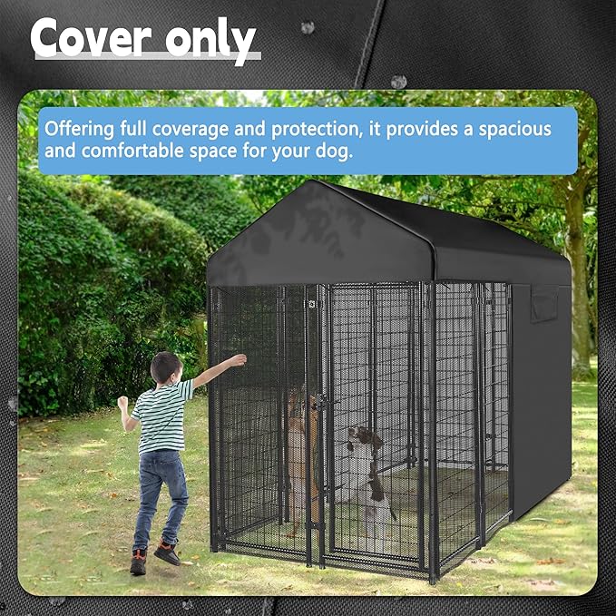 Outdoor Dog Kennel Cover Black for 8'Dx4'W 600D Waterproof and Durable Dog Crate Cover with Mesh Breathable Good Observation(Cover Only)