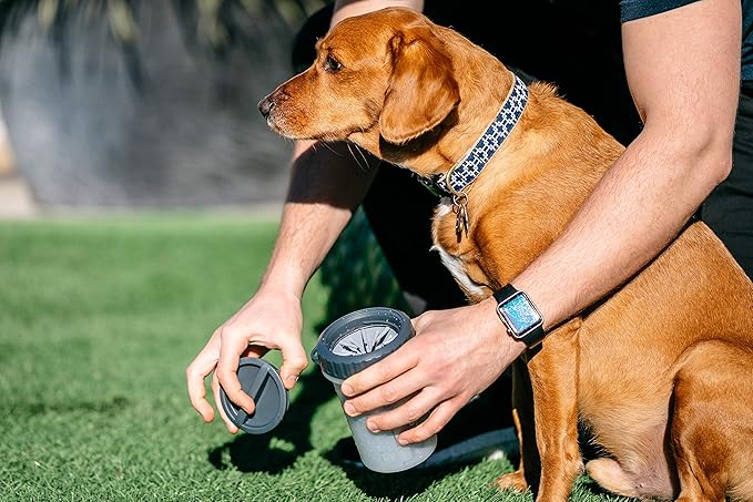 Dexas Lidded MudBuster Portable Dog Paw Cleaner, Light Gray, Large with Lid