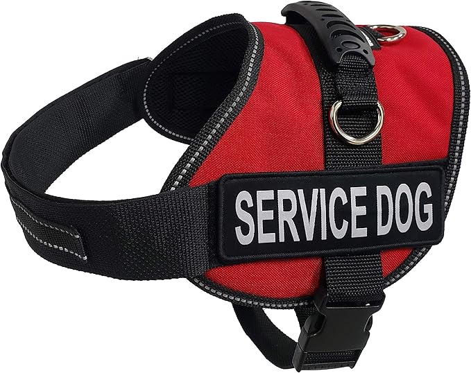 ActiveDogs Air-Tech Service Dog Vest Harness Vest, Large Girth 25"-35" w/Handle, ADA Cards + Reflective Service Dog Patches - Red