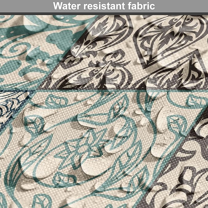 Lunarable Geometric Dog Crate Cover, Antique Mosaic with Victorian Garden Motifs Damask and Scroll Flower, Easy to Use Pet Kennel Cover for Medium Large Dogs, 48 Inch, Seafoam Brown Dark Blue