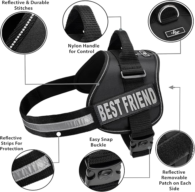 Doggie Stylz No Pull Dog Harness for Small, Medium, Large Dogs - Fully Adjustable - Reflective Best Friend Patches with Handle - No Choke Design - Dog Collars, Harnesses & Leashes - Pet Vest