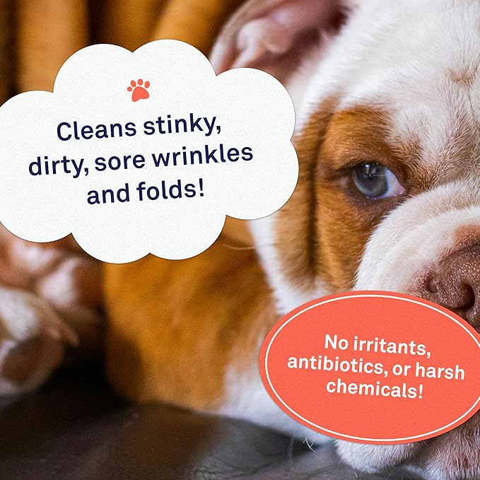 Petpost | Bulldog Wrinkle Wipes for Dogs - 100 Wipes - Cleans & Soothes Wrinkles and Pug Folds with Coconut Oil Solution 100 ct.