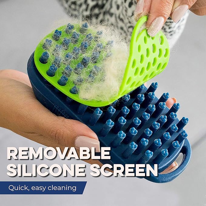 Bonza Dog and Cat Massage Brush - Dog Bath Brush with Removable Screen - Soft Silicone Dog Massage Brush - Dog Grooming Brush - For Pets Gentle Grooming - Short and Long Haired Pet Washing Brush