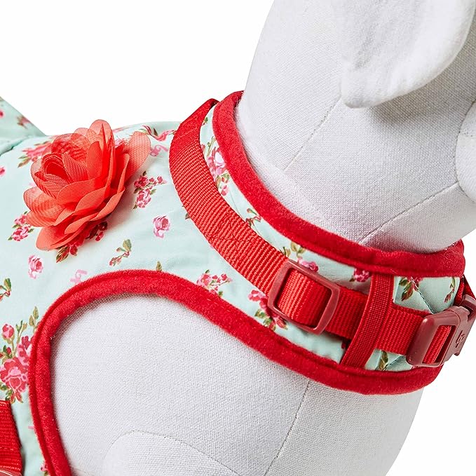 Blueberry Pet Soft & Comfy Spring Scent Inspired Floral No Pull Mesh Puppy Dog Costume Harness Dress, Turquoise, Chest Girth 14"-16", X-Small, Adjustable Harnesses for Dogs