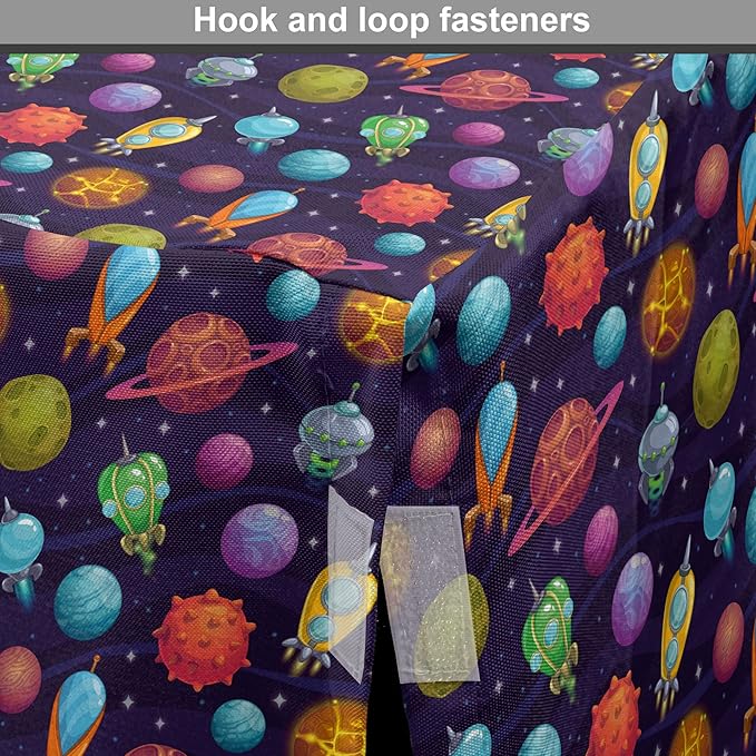 Lunarable Outer Space Dog Crate Cover, Cartoon Planets and Space Ships with Space Background Fun Science, Easy to Use Pet Kennel Cover for Medium Large Dogs, 42 Inch, Dark Blue