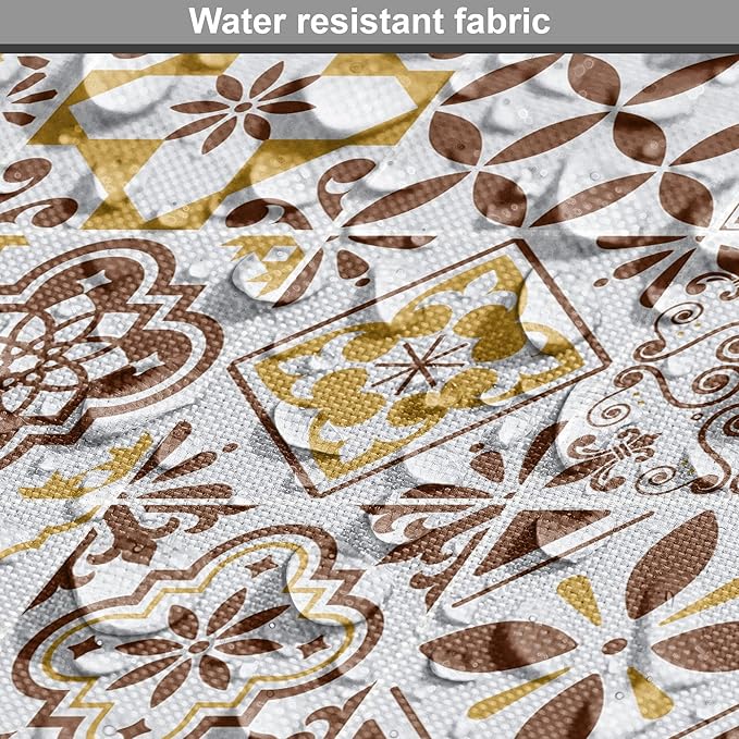 Lunarable Ethnic Dog Crate Cover, Portuguese Azulejo Mosaics with Floral Scrolls Retro Mediterranean, Easy to Use Pet Kennel Cover for Cats & Medium Dogs, 30 Inch, Chocolate Earth Yellow