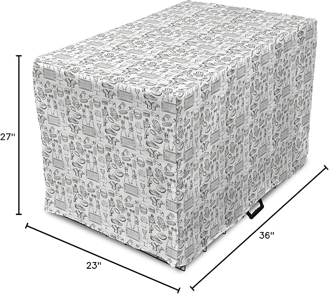 Lunarable Football Dog Crate Cover, Cup Ball Cheerleader Player Sneakers Sports Equipment Sketch Pattern, Easy to Use Pet Kennel Cover for Medium Large Dogs, 36 Inch, Charcoal Grey and White