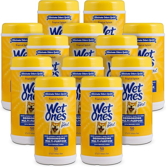 Wet Ones for Pets Deodorizing Multi-Purpose Dog Wipes With Baking Soda Dog Deodorizing Wipes For All Dogs in Tropical Splash Scent, Wet Ones Wipes for Deodorizing Dogs (Pack of 12,600 Count Total)
