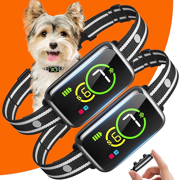 Dog Bark Collar 2 Pack, Smart Bark Collar for Small Medium Large Dogs, Safe & Humane Dog Barking Collar, Automatic Anti Bark Collar with Adjustable Beep Vibration Modes and 7 Sensitivity,Black
