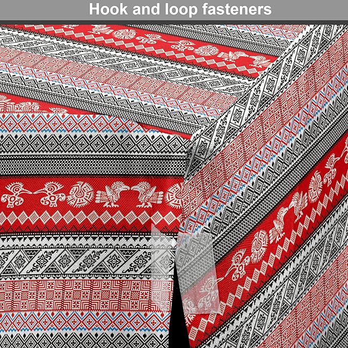 Lunarable Aztec Dog Crate Cover, Bird Motifs Abstract Indigenous Style Squares Latin American Inspired, Easy to Use Pet Kennel Cover for Small Dogs Puppies Kittens, 22 Inch, Red Black White