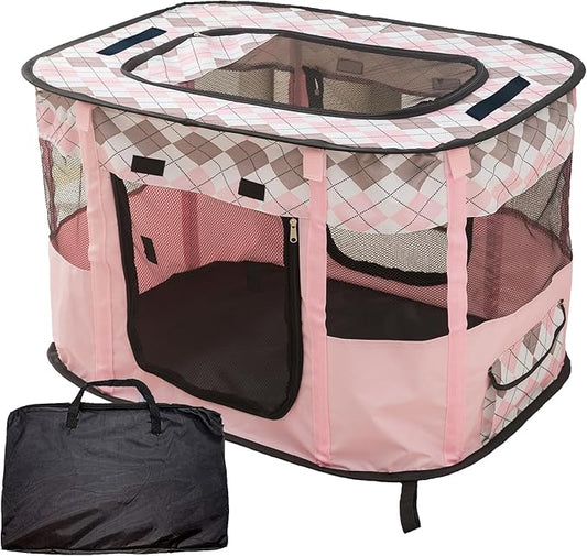 Soft, Sweet & Secure: Foldable Pink Pet Playpen for Everyday Comfort