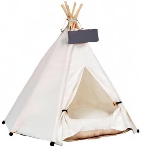 Dog Teepee Bed Cat Tent Portable Houses Pet Puppy with Thick Cushion (M:Size fits 9kg/20lbs (Pets))