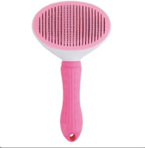 Pet Clean Hair Remover Button Stainless Steel Brushes Dogs Cat Slicker Self Cleaning Grooming Pet Comb Brush, blue, pink, grey