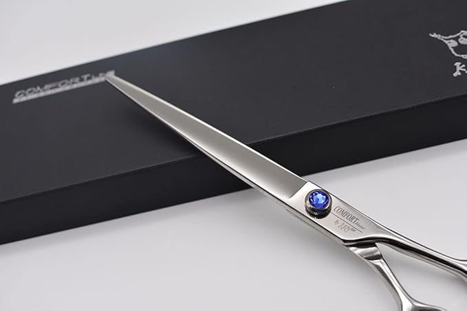Professional Dog Shear Scissor Straight 8 Inch For Dogs Grooming Stainless Steel Japanese Process (8.0" Straight Blue Diamond)